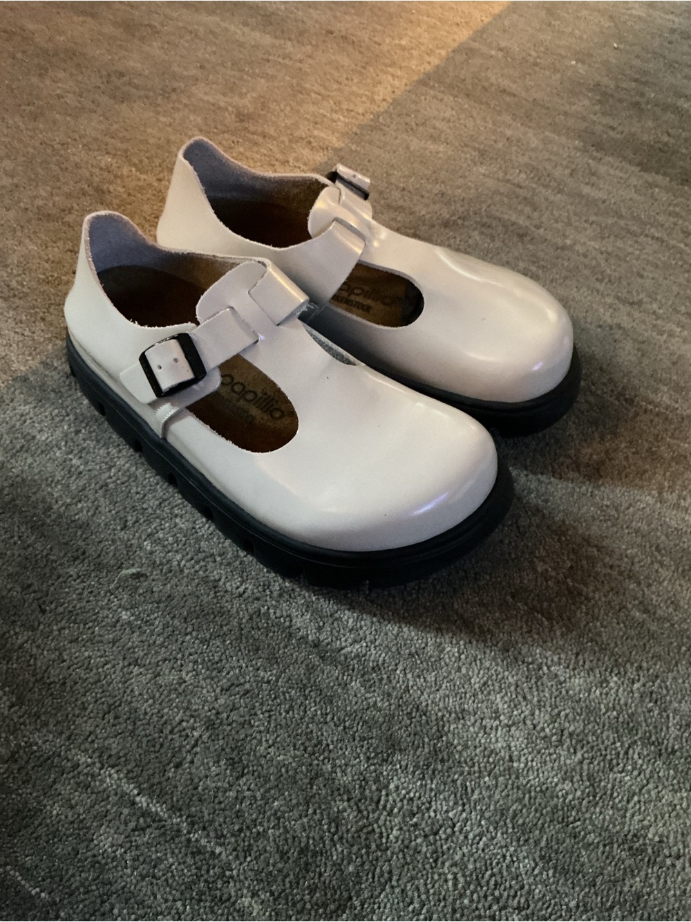 Birkenstock White Mary Jane Style Clog with Black Sole
